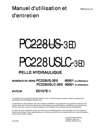 PC228USLC-3(JPN)-E0 S/N 40001-UP Operation manual (French)