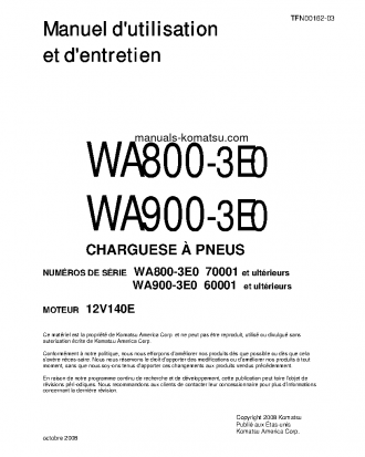 WA800-3(JPN)-E0 S/N 70001-UP Operation manual (French)