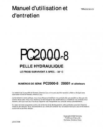 PC2000-8(JPN)--30C DEGREE S/N 20001-UP Operation manual (French)