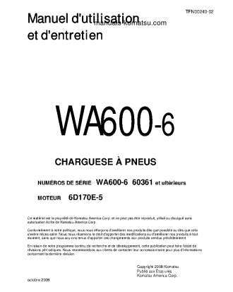 WA600-6(JPN) S/N 60361-UP Operation manual (French)