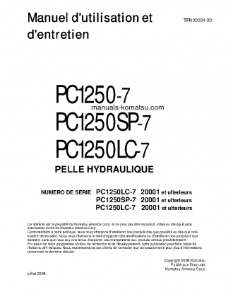 PC1250-7(JPN) S/N 20001-UP Operation manual (French)