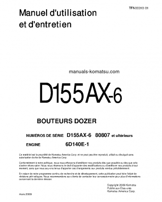 D155AX-6(JPN) S/N 80807-UP Operation manual (French)