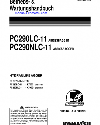 PC290LC-11(GBR)-DEMOLITION S/N K70001-UP Operation manual (German)