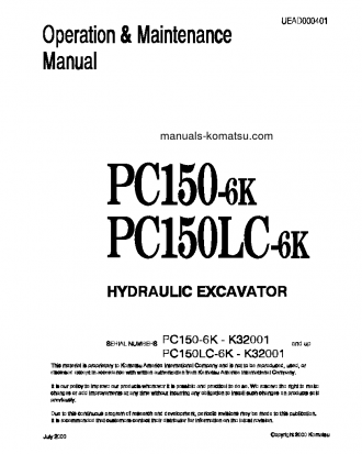 PC150LC-6(GBR)-K S/N K32001-K34000 Operation manual (English)