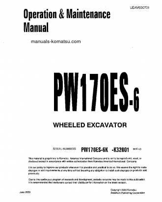 PW170ES-6(GBR)-K S/N K32001-K34000 Operation manual (English)