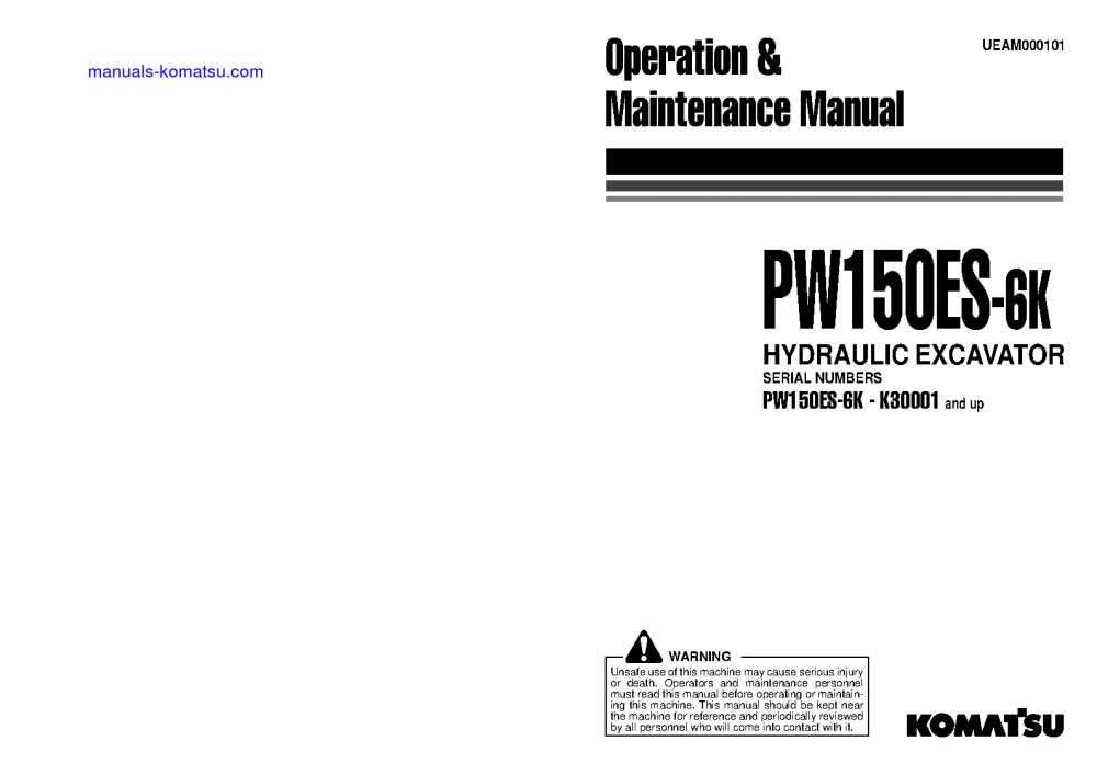 PW150ES-6(GBR)-K S/N K30001-UP Operation manual (English)