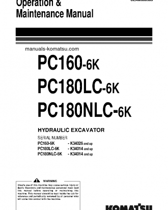 PC160-6(GBR)-K S/N K34026-UP Operation manual (English)