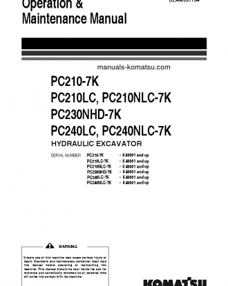PC210LC-7(GBR)-K S/N K40001-K41847 Operation manual (English)