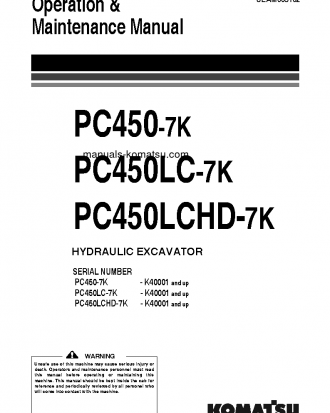 PC450LC-7(GBR)-K S/N K40001-UP Operation manual (English)