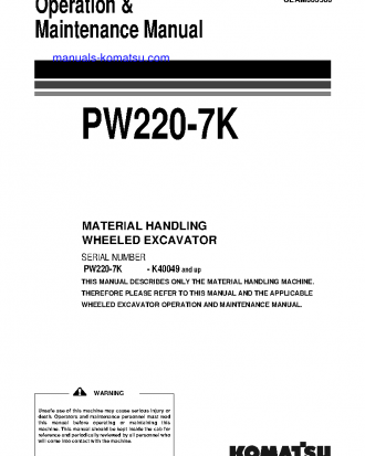 PW220-7(GBR)-MATERIAL HANDLER S/N K40049-UP Operation manual (English)