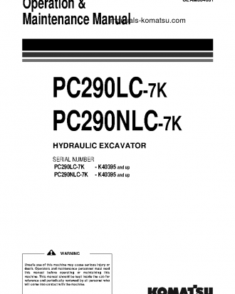 PC290LC-7(GBR)-K S/N K40395-UP Operation manual (English)