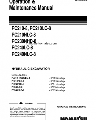 PC240NLC-8(GBR) S/N K50304-UP Operation manual (English)
