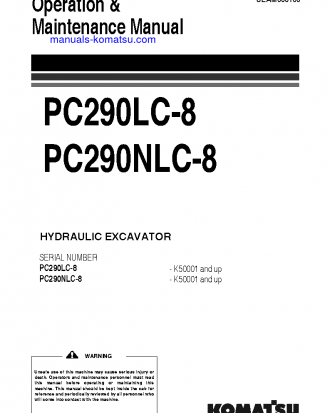 PC290NLC-8(GBR) S/N K50001-UP Operation manual (English)