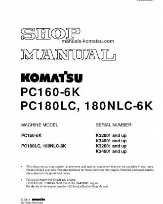 PC180LC-6(GBR)-K S/N K32001-UP Shop (repair) manual (English)