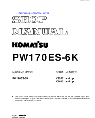 PW170ES-6(GBR)-K S/N K34001-UP Shop (repair) manual (English)