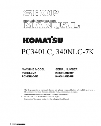 PC340LC-7(GBR)-K S/N K40001-UP Shop (repair) manual (English)