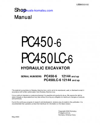 PC450LC-6(JPN) S/N 12144-UP Shop (repair) manual (English)