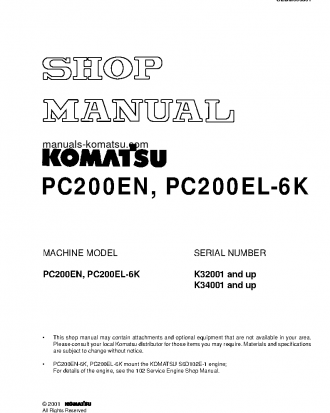 PC200EN-6(GBR)-K S/N K32001-UP Shop (repair) manual (English)