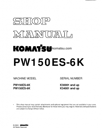 PW150ES-6(GBR)-K S/N K30001-UP Shop (repair) manual (English)