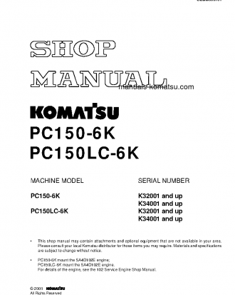 PC150LC-6(GBR)-K S/N K34001-UP Shop (repair) manual (English)