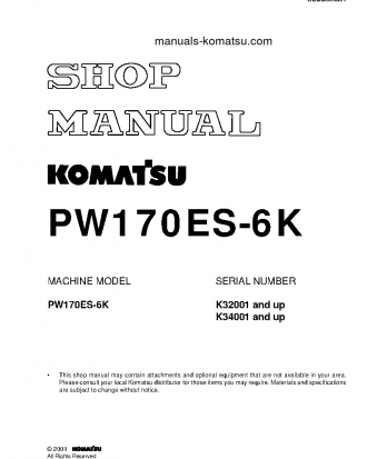 PW170ES-6(GBR)-K S/N K32001-UP Shop (repair) manual (English)