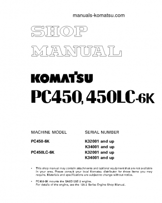 PC450-6(GBR)-K S/N K32001-K34000 Shop (repair) manual (English)