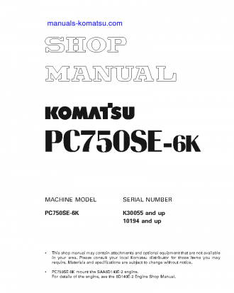 PC750-6(GBR)-AUTO GREASING S/N K30055-UP Shop (repair) manual (English)