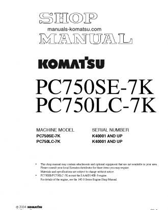 PC750SE-7(GBR)-K S/N K40001-UP Shop (repair) manual (English)