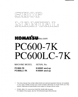 PC600LC-7(GBR)-K S/N K40001-UP Shop (repair) manual (English)