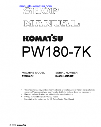 PW180-7(GBR)-K S/N K40001-UP Shop (repair) manual (English)