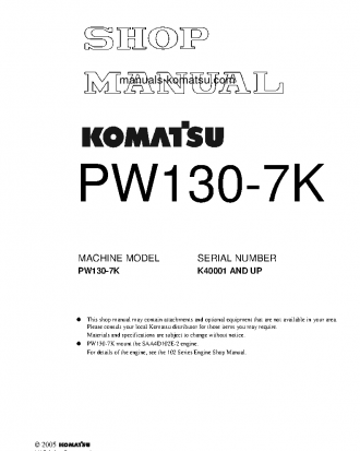 PW130-7(GBR)-K S/N K40001-UP Shop (repair) manual (English)