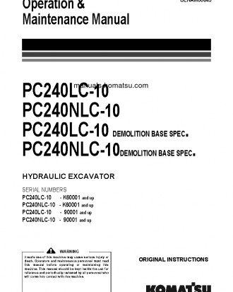 PC240NLC-10(GBR) S/N 90001-UP Operation manual (English)