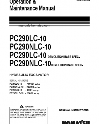 PC290NLC-10(GBR) S/N 15001-UP Operation manual (English)