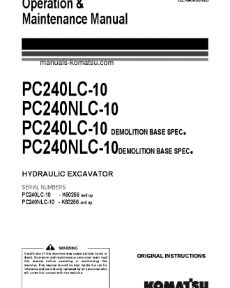 PC240NLC-10(GBR) S/N K60256-UP Operation manual (English)
