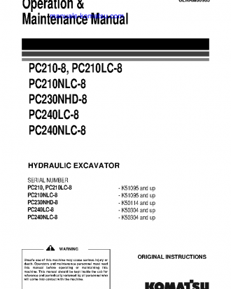 PC210-8(GBR) S/N K51095-UP Operation manual (English)