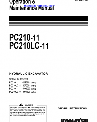 PC210-11(GBR) S/N 500007-UP Operation manual (English)