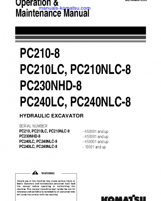 PC210NLC-8(GBR) S/N K50001-UP Operation manual (English)