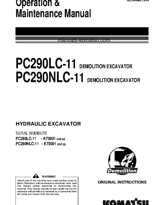 PC290NLC-11(GBR)-DEMOLITION S/N K70001-UP Operation manual (English)