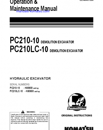 PC210-10(GBR)-DEMOLITION S/N K60600-UP Operation manual (English)