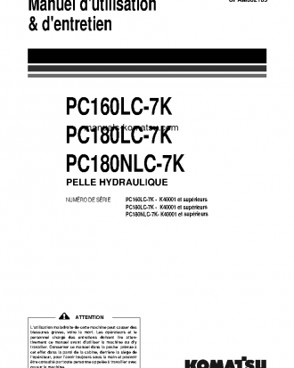 PC160LC-7(GBR)-K S/N K40001-UP Operation manual (French)
