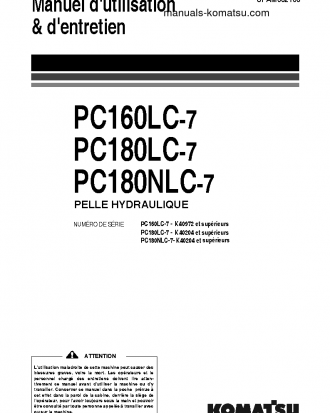 PC180LC-7(GBR)-K S/N K40204-UP Operation manual (French)