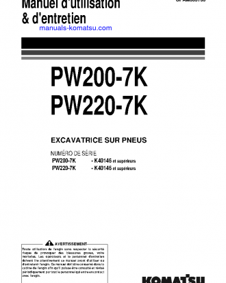 PW200-7(GBR)-K S/N K40146-UP Operation manual (French)