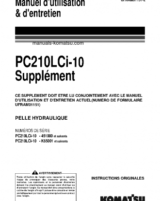 PC210LCI-10(GBR) S/N K65001-UP Operation manual (French)