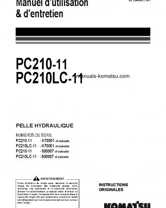 PC210LC-11(GBR) S/N K70001-UP Operation manual (French)