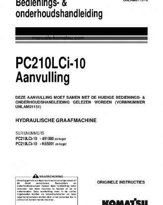PC210LCI-10(GBR) S/N 451080-UP Operation manual (Dutch)