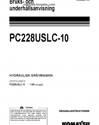 PC228USLC-10(GBR) S/N 1149-UP Operation manual (Swedish)