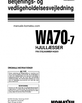WA70-7(DEU) S/N H62051-UP Operation manual (Danish)