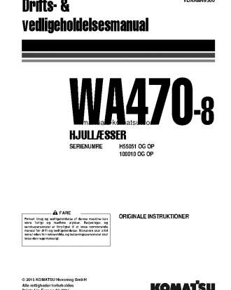 WA470-8(DEU) S/N 100010-UP Operation manual (Danish)