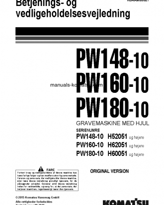 PW180-10(DEU) S/N H60051-UP Operation manual (Danish)