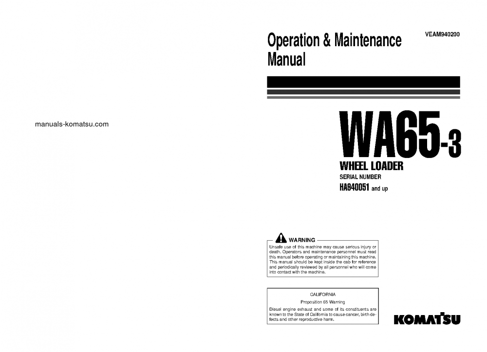 WA65-3(DEU) S/N HA940051-HA940170 Operation manual (English)